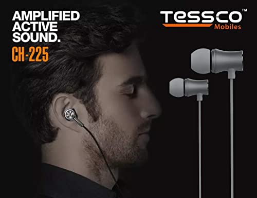 Image of Tessco CH-225 Digital Stereo Wired in-Ear Wired Earphones Stereo Bass Noise Canceling Sport Headsets with Mic & Volume Control (Black)