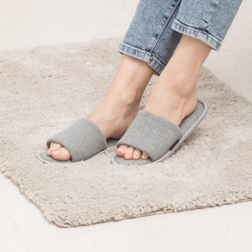 Women's Open Toe House Slippers – Breathable Waffle Fabric, Memory Foam Cushioning, Slip-On Summer Indoor Slippers, Non-Slip TPR Sole, Easy Care2