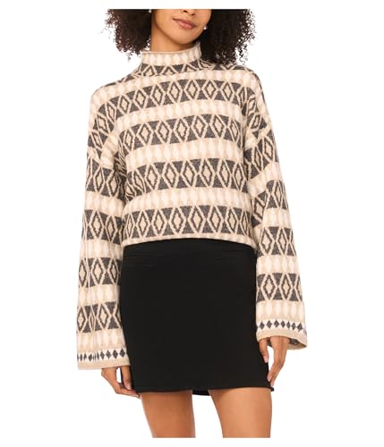 Vince Camuto Womens Diamond Pattern Turtleneck Oatmeal Medium