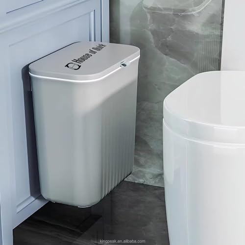 Image of House of Quirk Plastic Hanging Trash Can With Lid, Double-Sided Open Design, Cabinet Door Hanging Wall Storage Bucket for Kitchen (9 Litre Grey)