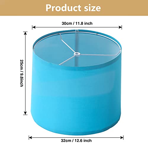 Eidonta Set Of 2 Blue Lamp Shade Drum Lampshades For Table Lamp, 11.8"X12.6"X9.8", Medium Fabric Natural Linen Hand Crafted Lampshades, Double Shade Replacements For Floor Lamp, Spider Fitter #TOP2