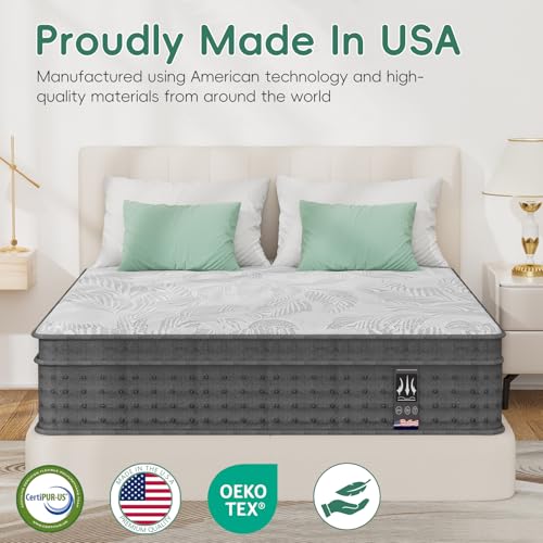 Image of Twin Size 14 Inch Hybrid Mattress, Colchones Twin 14 In Made in USA | Motion Isolation & Pressure Relief, Fiberglass Free, Mattress in a Box, CertiPUR-US Certified Twin Hybrid Mattress 14+ Inch