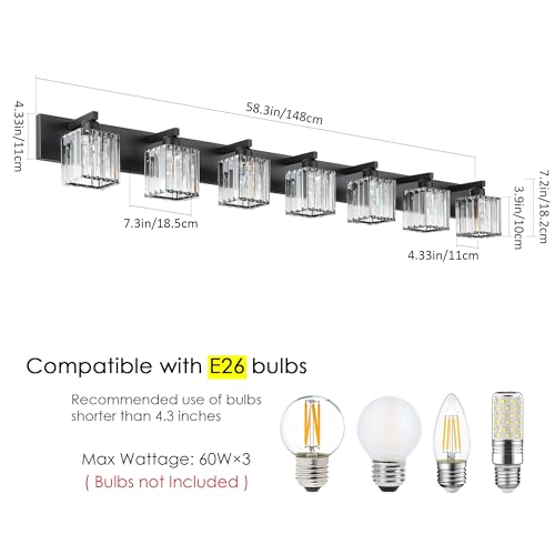 Image of Aipsun Black Vanity Light Crystal Bathroom Lighting Fixtures Modern Bathroom Vanity Light 7 Light (Exclude Bulb)