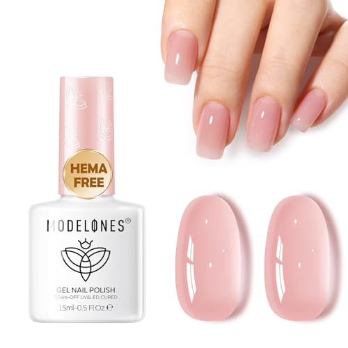 modelones Jelly Nude Pink Gel Nail Polish 15ML Hema Free Summer Soak-Off UV Gel Polish - 28+Days Long-Lasting Nail Art DIY Manicure Kit Home Salon Women Gifts