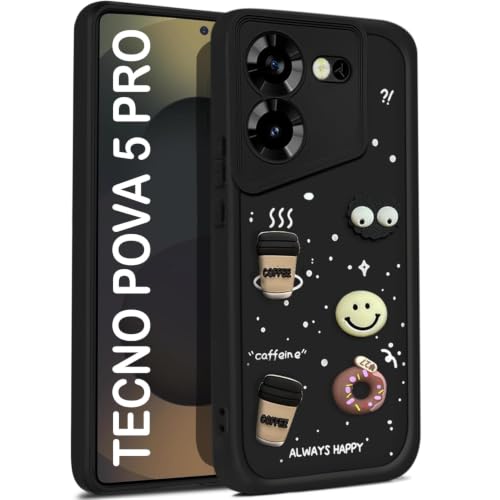 Image of Bintage Cute Fun Taddy| 3D Ball Bear| Donut| Coffee Rubber Case Full Body & Camera Protection Back Cover Compatible for Tecno Pova 5 /Pova 5Pro 5G - Black