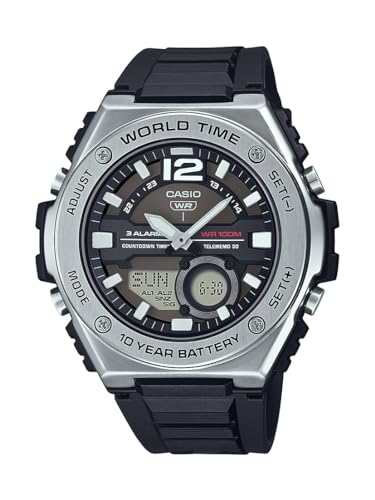 Casio MWQ100 Series | Men’s Digital Watch | Silver/Black | 100M WR | Stainless Steel | World Time | Countdown Timer | Auto Calendar | Telememo | Multi Alarms | 100 SEC Chronograph | 10 Year Battery