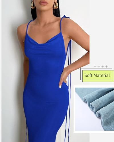 Image of Doweha Women Backless Cowl Neck Cocktail Going Out Dress Halter Slip Long Semi Formal Party 2026 Spring Summer Maxi Dress