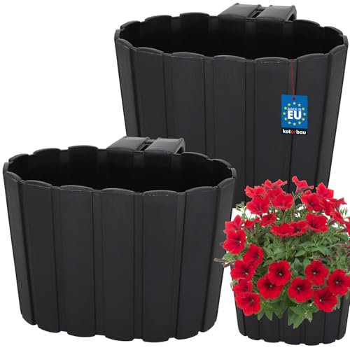 KOTARBAU® 2er Set Blumentopf Hängend - Pflanzkübel - 20 x 14 cm H: 13 cm Anthrazit - Übertopf Kunststoff - Pflanzkübel Groß Außen - Blumenkasten Balkongeländer - Hängetopf für Balkon