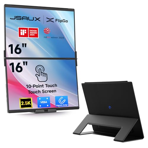 Image of JSAUX FlipGo Touchscreen 16 inch 2.5K Dual Screen Portable Monitor & Flex Folio