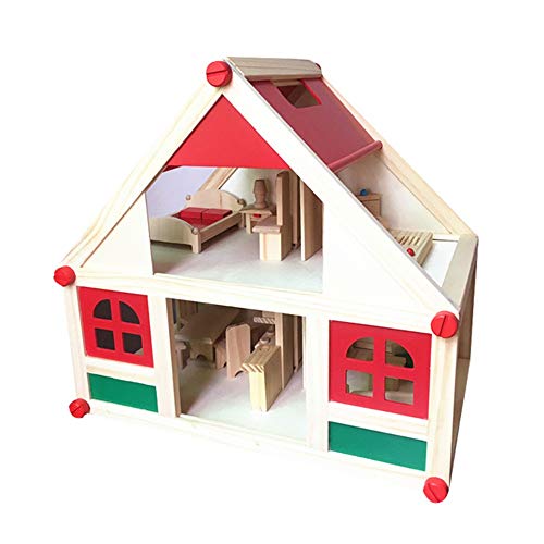 Wunderbares Puppenhaus Doll Family Schlafzimmer Doll House Spiel Mansion (Farbe : Rot, Größe : 39x26x36cm)