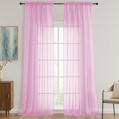 Image of OVZME Light Pink Sheer Curtains 120 Inches Long 2 Panels Set, 59 Inch Extra Wide Soft Airy Lightweight Sheer Curtains for Living Room, Farmhouse Voile Filmy Rod Pocket Drapes, 59Wx120L Inches