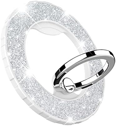 Magnetic Phone Ring Holder for magsafe,DATIMIRA Glitter Magnetic Grip Compatible with iPhone 14 13 12 Pro max,Pro,Plus,Mini Mag Safe Accessories,Adjustable Kickstand Wireless Charging,Silver