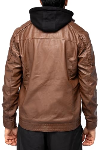 Image of X-Ray Men's Slim Fit Faux-Leather Moto Jacket with Removable Hood