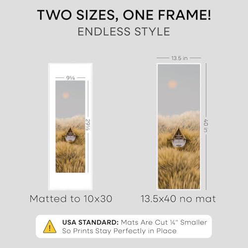 Image of Homeforia 13.5x40 Panoramic Frame White, High End Metal 13.5x40 Picture Frames with Mat 10x30 Photo, 13.5 x 40 Poster Frames Matted to 10 by 30 Print, 40x13.5 Frames, Tempered Glass, Wall Kit, Set of 2