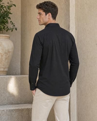 Image of Nobero Everyday Comfort Shirt for Men | Cotton Shirts for Men in 205 GSM Plated Interlock | Stand Collar | Regular Fit | Full Sleeve