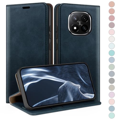 Coque pour Xiaomi Redmi Note 14 Pro 5G : étui portefeuille chic bleu foncé