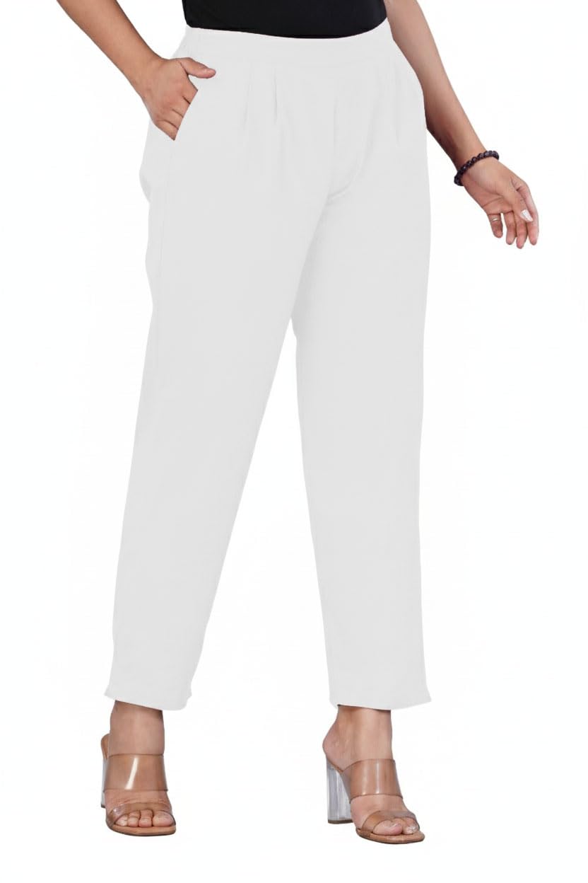 finestitch Women's Regular Fit Mid Rise Solid Cotton Ankle Lenght Trouser Pants for Office Wear & Casual Straight Pant-picture-50