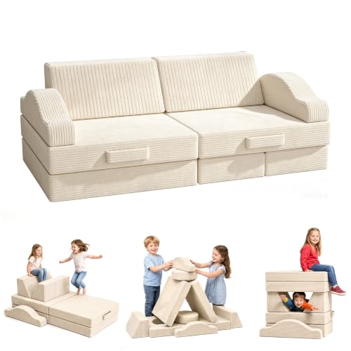 Urban Deco Kindersofa Bausteine, Spielsofa für Kinder Cord, Beige