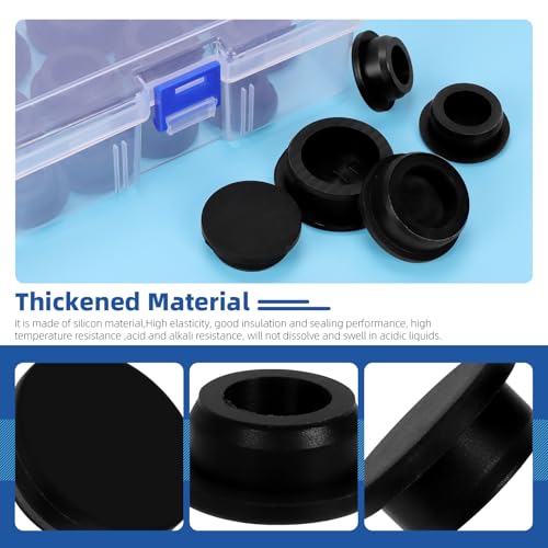 Image of Glarks 16pcs 5 Sizes Hollow Silicone Hole Plug Set, Black High Temp Silicone Plug, T Shaped Stopper Hole Plug, Round Hole Flexible Stopper for Wire Cable, Hole Plugs, Automotive, Water Pipe