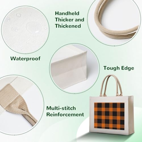 Halloween Check Plaid Orange Black Canvas Tote Bag For Women - Washable Reusable Bag With Wide Comfort Handles, Ideal For Camping, Beach & Groceries4