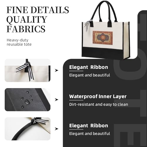 Oriental Persian Turkish Carpet Pattern Eco-Friendly Canvas Tote Bag - Reusable Shopping Bag For Travel, Beach, Gym & Gifts4