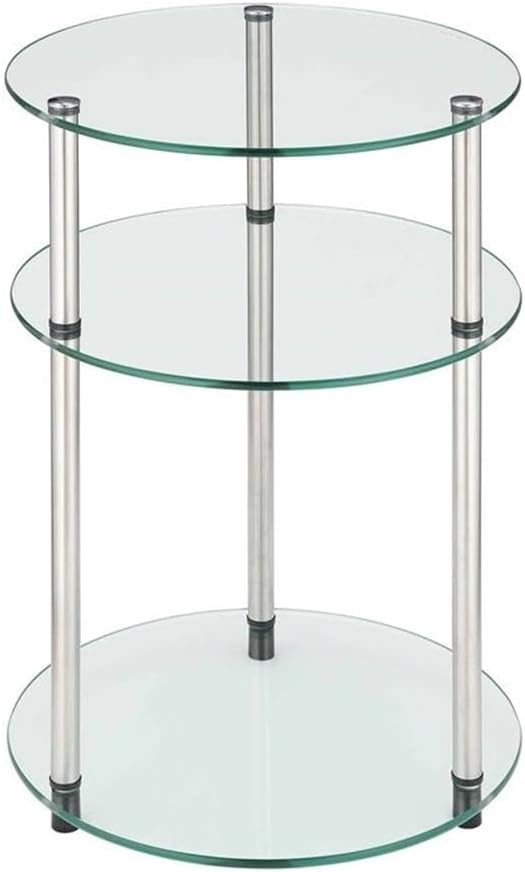 Convenience Concepts Designs2Go Classic Glass 3-Tier Round End Table 15.75" - Modern Contemporary Side Table with Storage Shelves for Living Room, Bathroom, Bedroom, Office, Den, Glass