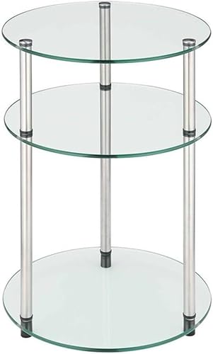 Convenience Concepts Designs2Go - Mesa redonda de vidrio clásico de 3 niveles vidrio