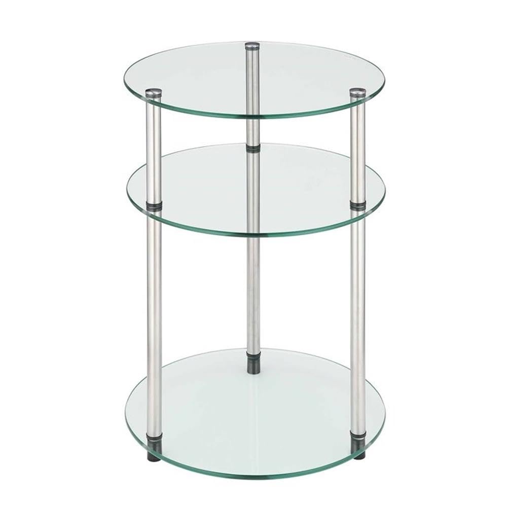 Convenience Concepts Designs2Go Classic Glass 3-Tier Round End Table 15.75" - Modern Contemporary Side Table with Storage Shelves for Living Room, Bathroom, Bedroom, Office, Den, Glass