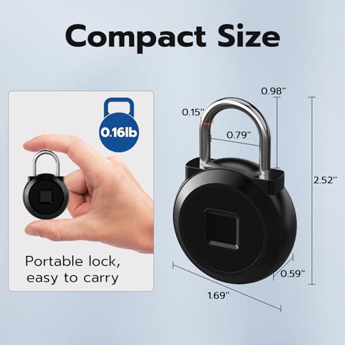 Dhiedas P5BF-BLACK Fingerprint Lock, Dhiedas Gym Locker Lock With Fingerprint Bluetooth App, Biometric Fingerprint Padlock thumb #4