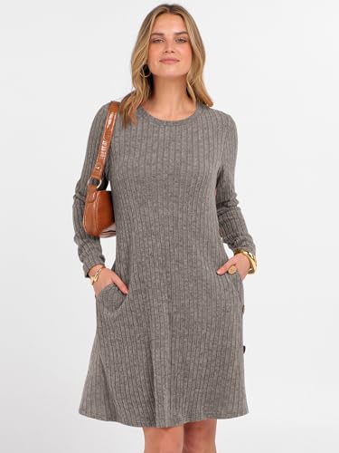 ANRABESS Womens Long Sleeve Ribbed Knit Sweater Dresses 2025 Fall Winter Casual Lounge Short Tunic Dress with Pockets Buttons3