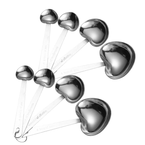 KESYOO 2セット ステンレス製ハート型計量スプーン 料理とベーキング用 正確な目盛り付き 液体 粉末対応 キッチンツール調理器具