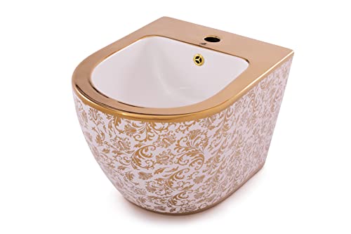 Bidet sospeso senza bordi | Colore bianco oro parete bidet con kit di fissaggio per montaggio popo doccia modello Helene