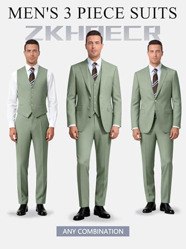Image of Men's 3 Piece Slim Fit Suit Set, Two Button Blazer Solid Jacket Vest Pants Wedding Business Suit
