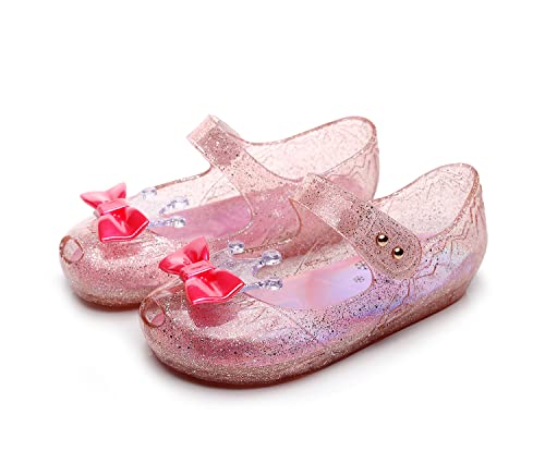 Image of Jelly Shoes for Girls Princess Dress Up Flat Sandals for Toddler Cosplay Clear Glitter Jellies Mary Janes with Bow /Crown