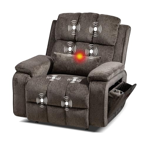Image of SINCRUMI Dual Motor Power Lift Chair for Elderly with Heat and Massage, Lay Flat Electric Recliner with USB & Type-C Charging Ports, Side Storage & Cup Holder for Adults, Mocha Brown
