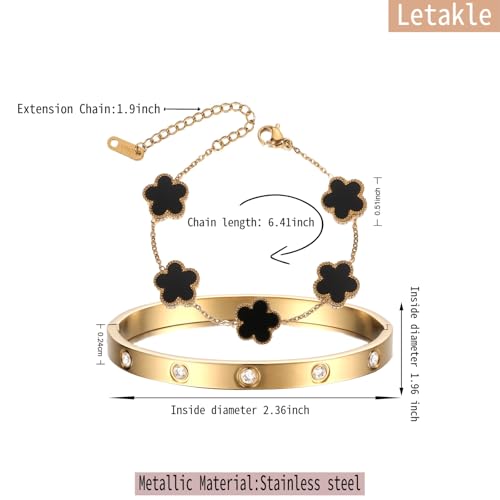 2Pcs 18K Gold Plated Clover Bracelet Gold Stack Bracelets for Women Lucky Flower Clover Bracelets Jewelry Gold Bracelet Set Trendy Jewelry Christmas Valentines Gifts for Women2
