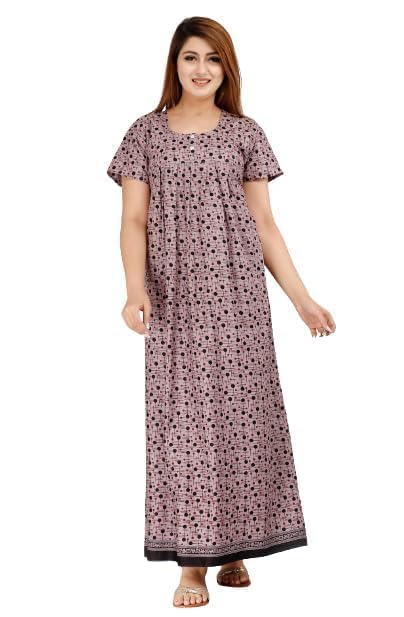 Image of NILOUFO Women's Cotton Maxi Nighty Pack of 2 | Soft Printed Ankle-Length Night Dresses | Free Size Comfortable Sleepwear Gown for Ladies
