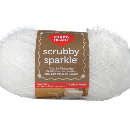 Red Heart Sparkle Scrubby Yarn – Perfect for Knitted or Crocheted Washcloths – Marshmallow