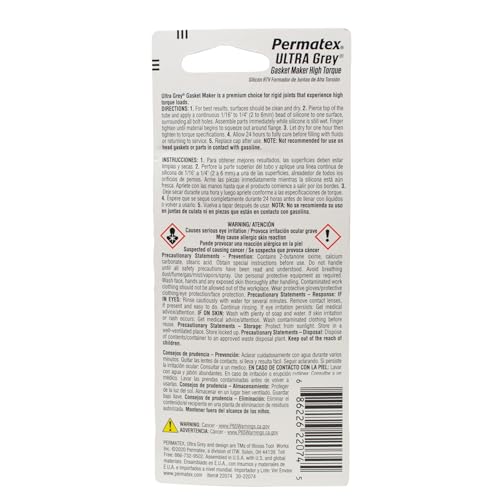 Image of Permatex 22074 Ultra Grey Rigid High-Torque RTV Silicone Gasket Maker, 0.5 oz.
