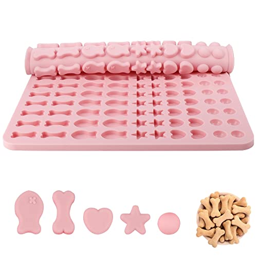 Backmatte Hundekekse, Silikon Backmatte Hundeleckerli 5 Formen in 1 BPA-Frei Backunterlage Backform für DIY Hundekekse und Leckerlis (130 Gitter, Halbkugel Fische Knochen Stern Herzform)