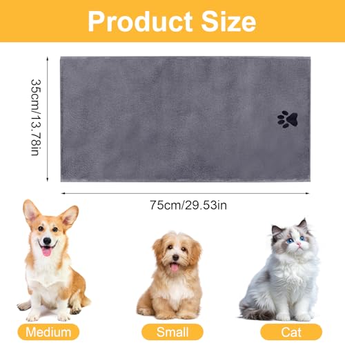 TOKSEO 3 Stück Hundehandtuch, 75 × 35CM Hundehandtuch Extra Saugfähig, Hundehandtuch Große Hunde, Schnelltrocknend Haustier Mikrofaser Handtücher für Katzen und Hunde und Andere Haustiere