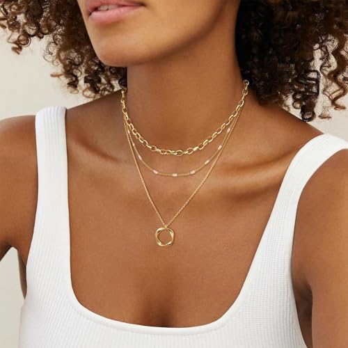 Gold Layered Necklaces for Women 14k Gold Plated Dainty Stackable Choker Necklaces for Women Trendy Layering Chain Cute Pendant Necklace Set Gold Jewelry for Women2