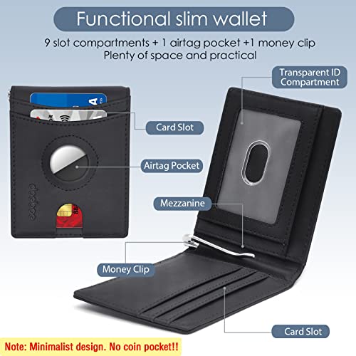 doeboe AirTag Wallet Holder, Wallet for Men Genuine Leather Credit Card Bifold Wallet with Money Clip, Minimalist RFID Slim Front Pocket Wallet, Airtags Accessories for Men Women Father's Day Gift2
