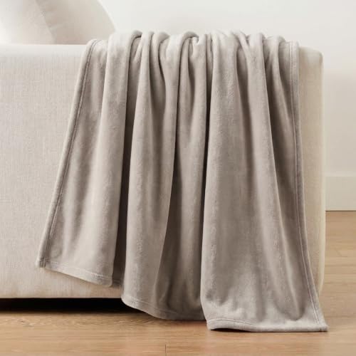 Image of Martha Stewart - Twin Size Blanket, Ultra-Soft Plush Fleece Throw Blanket with Double-Needle Stitching, 350 GSM, Medium Weight Bedding for Bed or Couch (Bedford Solid Grey)