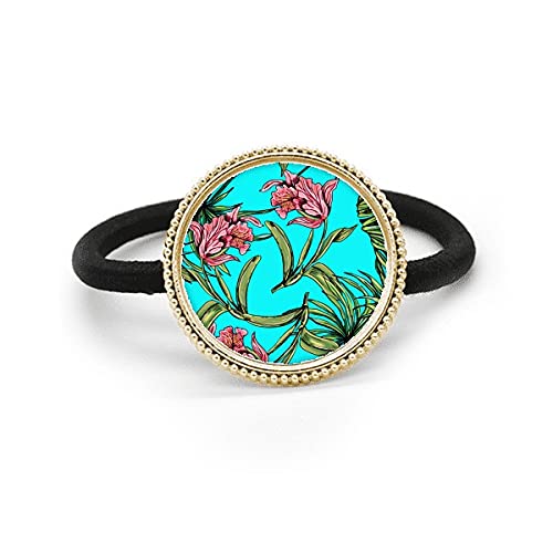 Élastique à cheveux avec motif floral feuilles bleu ciel en métal