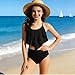 BUERCWS Girls Summer Two Piece Swimsuit Fashion Tiered Ruffle Bikini Bathing Suit Beach Swimwear with Shorts 7-13 Years Girls Swimsuit Two Piece high Waist Black 7-8Years