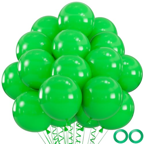 Image of 100pcs Green Balloons, Helium Quality 12 inch Green Latex Party Balloon for Birthday, Christmas, Graduation Party Decor (66ft Ribbons)