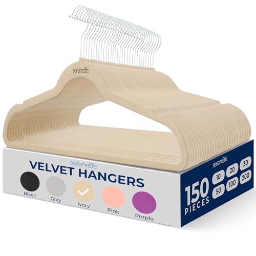 Image of SereneLife Velvet Hangers - 150 Pack, Slim & Space Saving for Closets