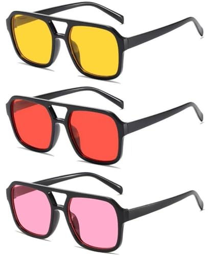 Image of Retro 70s Square Aviator Sunglasses Women Men Vintage Rectangle Sunglasses Flat Frame Trendy Shades