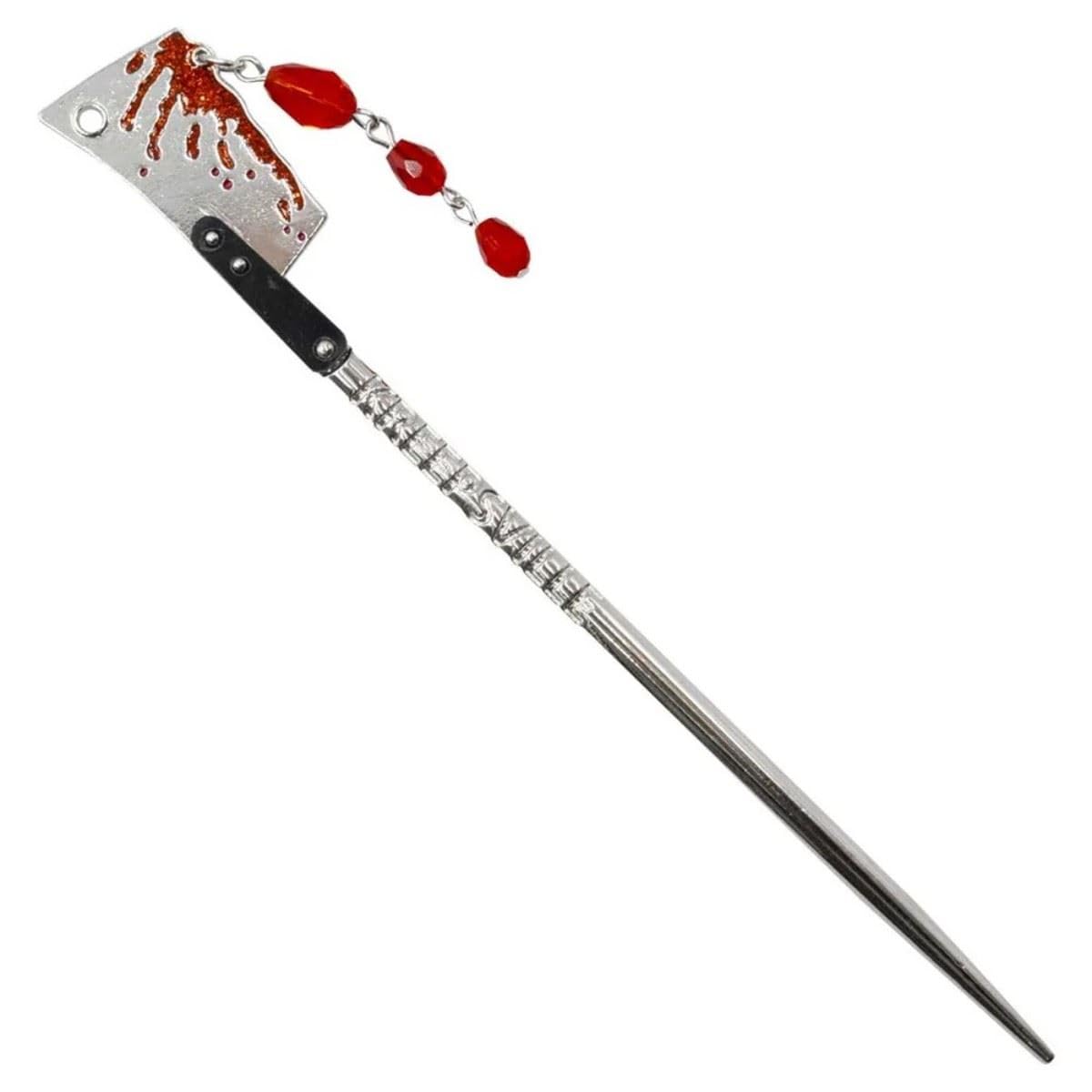 Kreepsville 666 Women's Silver Hair Stick - Cleaver Blood Drip Gothic Horror Hair Accessory